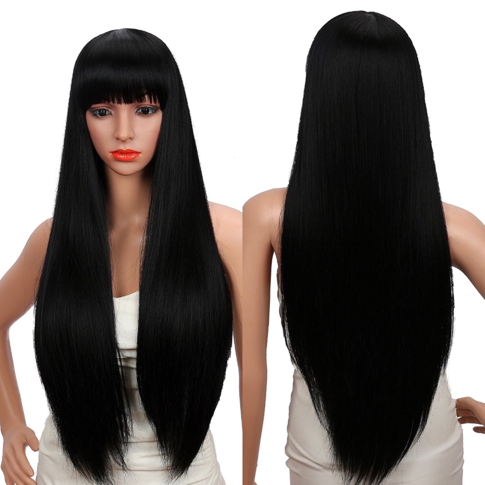 🌙Hayden 26” long straight  Black Bang Wig *NWT*